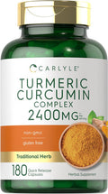 Carlyle Turmeric Curcumin Supplement 2400mg | 180 Powder Capsules | Herbal Complex | Non-GMO Gluten Formula