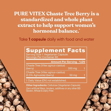 Eu Natural Vitex Pure 400 Mg Chasteberry Natural PMS Support Balance Hormones Regulate Cycle Promote Skin Health Full-Spectrum & Standardized 60 Vegan Soft Capsules
