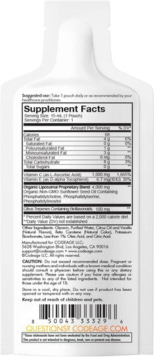 Codeage Liposomal Vitamin C Liquid 1000mg Vitamin C 4000mg Essential Phospholipids Liquid Vitamins Supplement Liposomal Delivery Citrus Bioflavonoids Vitamin E Non-GMO - 32 Pouches