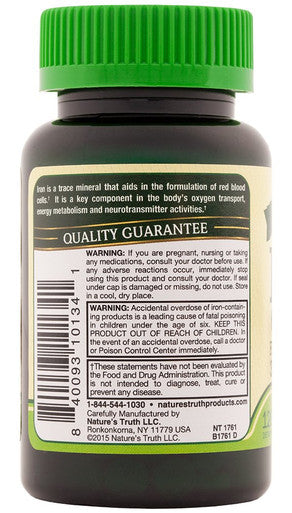 Nature's Truth Ferrous Sulfate Iron 65 mg Supplements, 120 Count