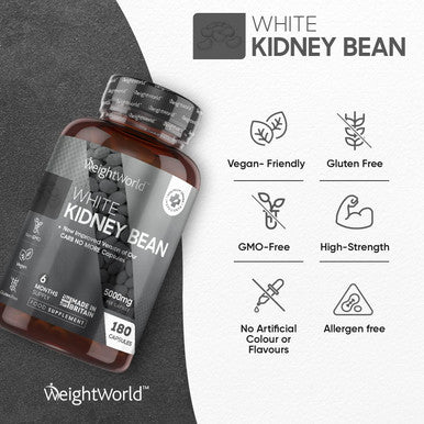 Weightworld White Kidney Bean Extract 5000mg - 180 Vegan Capsules (6 Months Supply)- Enriched with Zinc & Chromium - High Strength Kidney Bean Supplement - Gluten - Made in The UK