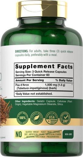 Carlyle Pau D'Arco Capsules | 1500Mg | 180 Count | Non-Gmo, Gluten Free | Herbal Supplement