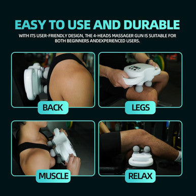 Deity Massage Gun Deep Tissue, 4-Heads Handheld Electric Body Massager, Rechargeable Percussion Massager For Pain Relief In Back, Leg, Neck, Shoulder And Body, Relax Perfect Gifts For Man Women, White