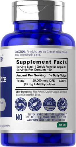 Carlyle L Methylfolate 15mg | 90 Capsules | Max Potency | Optimized and Activated | Non-GMO Gluten | Methyl Folate 5-MTHF | by Opti-Folate