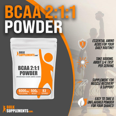 Bulksupplements.Com Bcaa 2:1:1 Powder - Branched Chain Amino Acids. Bcaa Powder, Bcaas Amino Acids Powder - Unflavored & Gluten Free, 6000Mg Per Serving - 83 Servings, 500G (1.1 Lbs)