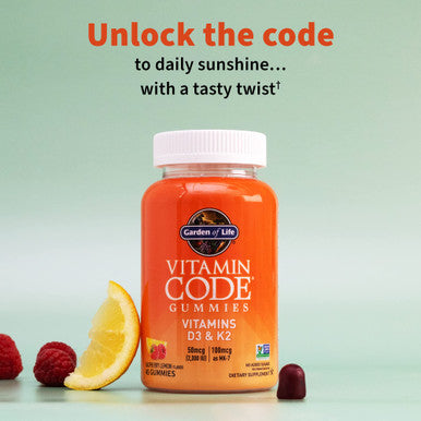 Garden of Life Vitamin D3+K2 Gummies With Prebiotics&Probiotics For Digestion 2000 Iu Vitamin D3+100Mcg K2 For Bone&Immune Health For Adults Vitamin Code Non-Gmo Gluten-Free 45 Raspberry Lemon Gummies
