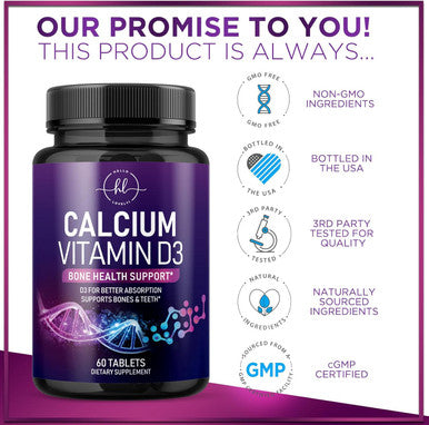 Calcium Supplement For Women 1200 Mg Plus 1600Iu Vitamin D3, Bone Health, Teeth & Immune Support - Calcium With Extra Strength Vitamin D High Absorbable Premium Calcium Carbonate - 60 Tablets