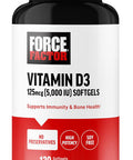 Force Factor Vitamin D3 5000 IU Softgels High-Potency Vitamin D Supplement to Support Immunity and Bone Health Premium Quality No Preservatives 120 Softgels