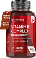 Weightworld Vitamin B Complex High Strength 150mg | 365 Vegan Tablets (1 Year Supply) | B Complex for Immune System Tiredness & Fatigue (EFSA) | All 8 B Vitamins B1-B2-B3-B5-B6-B9-B12-B7 (Biotin) & Vitamin C