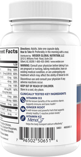Artery Health for Heart Immune and Bone Support with Vitamin K2 180mcg Vitamin D3 5000iu 30 Veggie Capsules