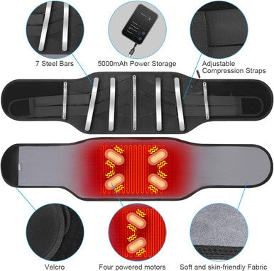Cordless Heating Pad Back Massager Brace For Lower Back Pain Relief, Heated Back Brace Vibration Wrap With Rechargeable Battery, Warmer Lumbar Support Belt With Massage For Cramps (L)