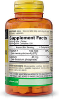 Mason Natural Vitamin K2 100 mcg with Calcium - Supports Cardiovascular, Bone and Muscle Health, Promotes Calcium Metabolism, Healthy Immune System, 100 Tablets (Pack of 3)