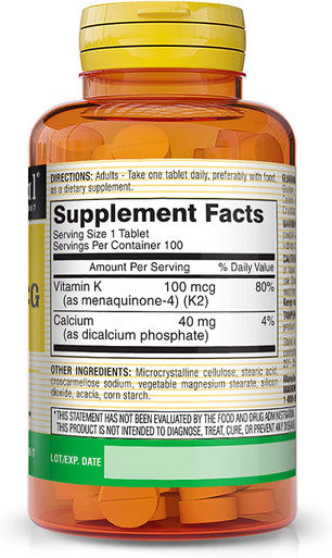 Mason Natural Vitamin K2 100 mcg with Calcium - Supports Cardiovascular, Bone and Muscle Health, Promotes Calcium Metabolism, Healthy Immune System, 100 Tablets (Pack of 3)