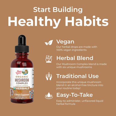 Maryruth Organics USDA Organic Mushroom Complex | Herbal Liquid Drops Mushroom Supplement | Lion's Mane Reishi Mushroom Shiitake Mushrooms | NonGMO Vegan