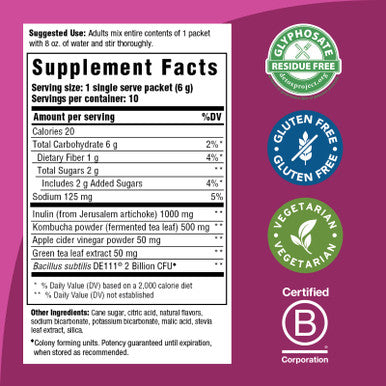 MegaFood Kombucha Powder - Probiotics For Digestive Health- Water Enhancer - Prebiotics And Probiotics For Women & Men - Support Gut Health - 2 Billion Cfu - Guava Passion Fruit - 10 Count (Pack Of 1)