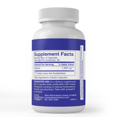 PURE ORIGINAL INGREDIENTS Glycine, (100 Capsules) Pure, No Additives Or Fillers, Lab Verified