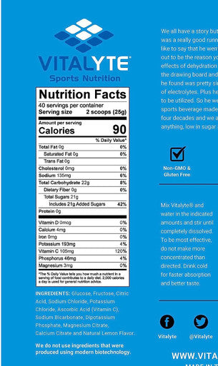 Vitalyte Natural Electrolyte Powder Drink Mix 40 (Cool Citrus)