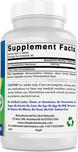 Best Naturals DLPA 500 mg 120 Tablets