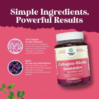 Natures Craft Hair Skin and Nails Gummies for Women - Extra Strength Biotin and Collagen Gummies for Women Hair Skin Nails Support - Non-GMO Kosher Marine Collagen and Biotin 10000mcg per serving Gummies (45 Days)