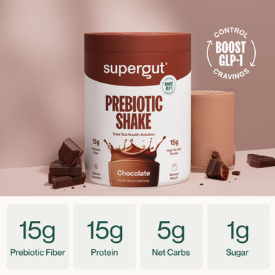 Supergut GLP-1 Boosting Prebiotic Shakes Chocolate ÃƒÂ¢Ã¢â€šÂ¬Ã¢â‚¬Å“ Gut Healthy Meal Replacement with 15g Fiber 15g Protein & 5g Net Carbs - Keto Friendly - 8 Servings