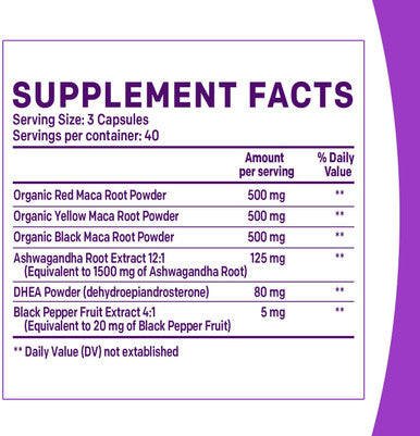 6-In-1 Organic Maca Root & Ashwagandha Capsules 1710Mg W/Dhea & Black Pepper Fruit Extract - Maca Root Capsules For Women & Men - Stamina, Bone And Mood Support Supplement,120 Capsules (40 Servings)