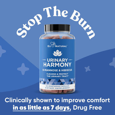 Eu Natural Urinary Harmony D-Mannose Supplement Urinary Tract Health for Women Potent Clinical Strength Formula with D-Mannose and Hibiscus Cleanses and Flushes the Urinary System 60 Fast Acting Capsules