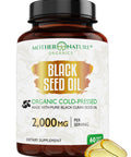 Mother Nature Organics Superfoods for Organic Living Organic Black Seed Oil 2000Mg - 60 Softgel Capsules (Non-Gmo) Premium Cold-Pressed Nigella Sativa - Black Cumin Seed Oil With Omega 3, 6, 9 - Darkest, Highest Tq Content