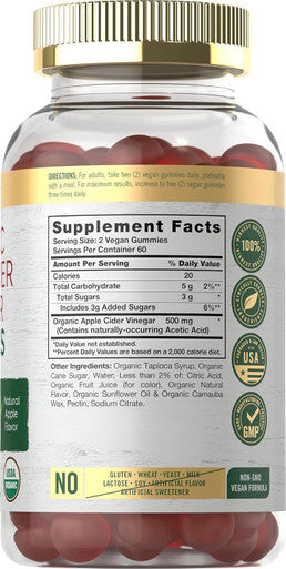 Carlyle Organic Apple Cider Vinegar Gummies | 120 Count | USDA Organic | Vegan Non-GMO & Gluten- ACV Gummies | Apple Flavor