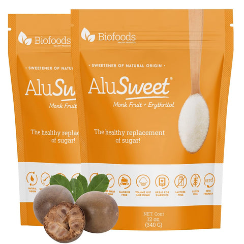Alusweet Monk Fruit Sweetener with Erythritol Zero Calorie - 12 oz - 1:1 Sugar Substitute, Keto-Friendly, Gluten-Free, Organic, Plant-Based Sugar Substitute for Baking, Coffee, Cooking and Drinks
