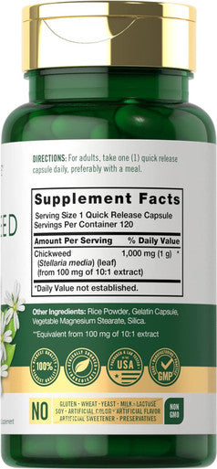 Carlyle Chickweed Capsules | 1000mg | 120 Count | Non-GMO Gluten Extract | Herbal Supplement