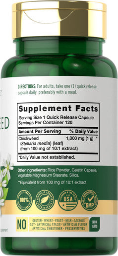 Carlyle Chickweed Capsules | 1,000Mg | 120 Count | Non-Gmo, Gluten Free Extract | Herbal Supplement
