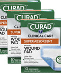 Curad Super Absorbent Wound Pad Medium 4" x 4" 10 Count 3 Pack