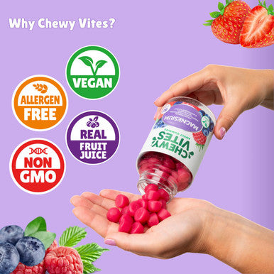 Chewy Vites Adult Gummies Magnesium Citrate 736mg Offering 82.5mg of Elemental Magnesium 60 Vitamin Gummies 2 Months Supply Real Fruit Juice Vegan Berries Flavour