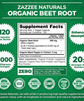 Zazzee Usda Organic Beet Root 20:1 Extract, 8000 Mg Strength, Enhanced Absorption With Organic Black Pepper Extract, 120 Vegan
