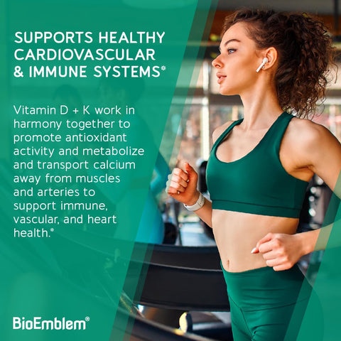 BioEmblem Vitamin D3 K2 Capsules (5000IU and 200mcg) Patented MK7 and MK4 for 3in1 Complex Support Vegetarian Vitamin D K2 Supplement for Teeth Heart Immune System NonGMO 90 Caps