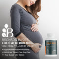 Bronson Folic 800 MCG Supports Prenatal Development, 1 Year Supply, Non-GMO, 360 Tablets