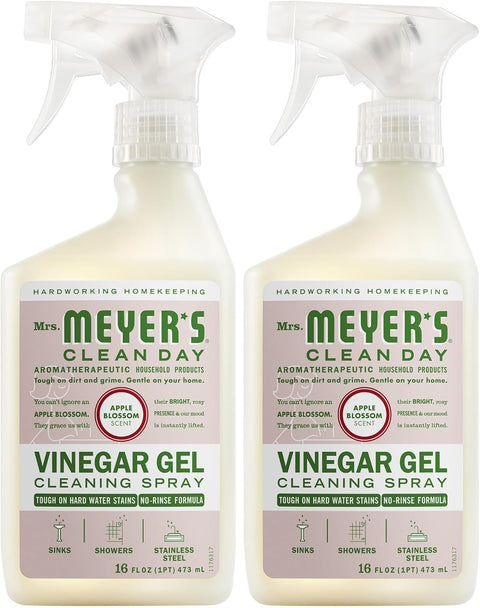MRS. MEYER'S CLEAN DAY Vinegar Gel Cleaning Spray, Bathroom Use, No-Rinse Formula, Apple Blossom, 16 Fl Oz, (Pack of 2)