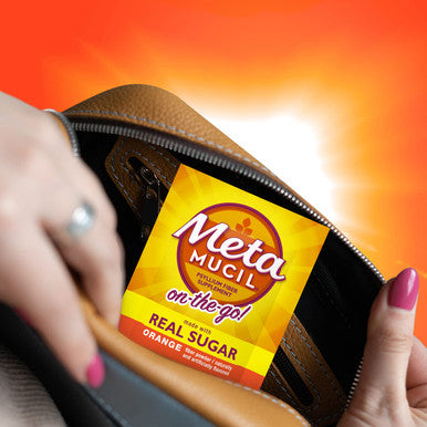 Metamucil On-The-Go, Daily Psyllium Husk Powder Supplement With Real Sugar, 4-In-1 Fiber For Digestive Health, Orange Smooth Flavored Drink, 30 Packets