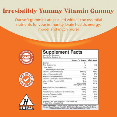 Natures Craft Bundle of Multivitamin Gummies for Women & Men and Vitamin D3 Immune Support Gummies - with Perfect Blend of Vitamin A C D E B 12 & Zinc Biotin - for Bone Strength Heart Health