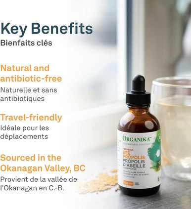Organika Bee Propolis Liquid- Natural Immune Support, Sore Throat Relief, Antioxidant, Alcohol-- 100 Ml