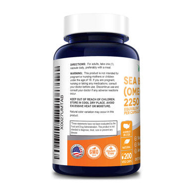 Sea Buckthorn (Omega 7) 2250mg 200 Veggie Powder Caps - Extract 5:1, Non-GMO &