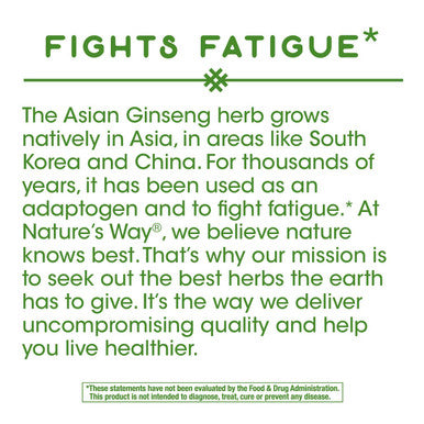 Nature'S Way Premium Herbal Asian Ginseng, Fights Fatigue*, 1,120Mg Per Serving, 100 Capsules