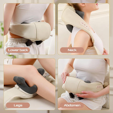 Neck Massager Roller With Heat Shiatsu Deep Tissue Kneading Massager Neck And Back Massager For Mom Dad Christmas Off White