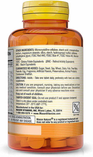 Mason Natural Daily Multiple Vitamins - Vitamins A, C, D3, E, B1, B2, B3, B6, B12, Folate and Calcium for Overall Health, 100 Tablets