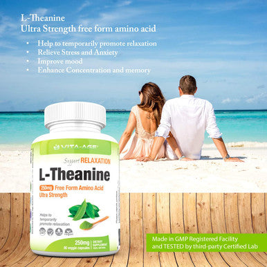 Vita-Age (2 PACK) L-Theanine Ultra Strength 250mg 90 count Helps Support Calm & Relaxation, Alleviation of Anxiety