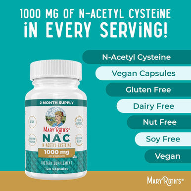 Maryruth Organics Nutritional Supplement Capsule N-Acetyl Cysteine Nac 1000Mg Per Serving Vegan Non-Gmo Gluten Free 120 Count