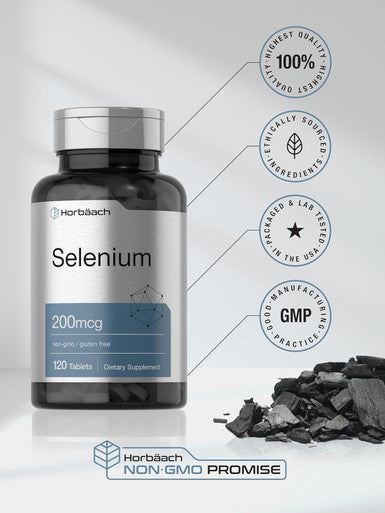 HorbAach Selenium 200Mcg Supplement 120 Tablets Non-Gmo And Gluten Free