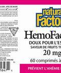 Natural Factors HemoFactor Iron 20mg 60 Chewable Tablets