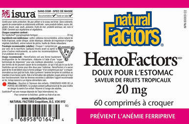Natural Factors HemoFactor Iron 20mg 60 Chewable Tablets