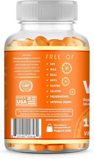Amazing Nutrition Vitamin C Supplement | 120 Gummies | Orange Flavor | Non-GMO | Gluten- | Made in USA